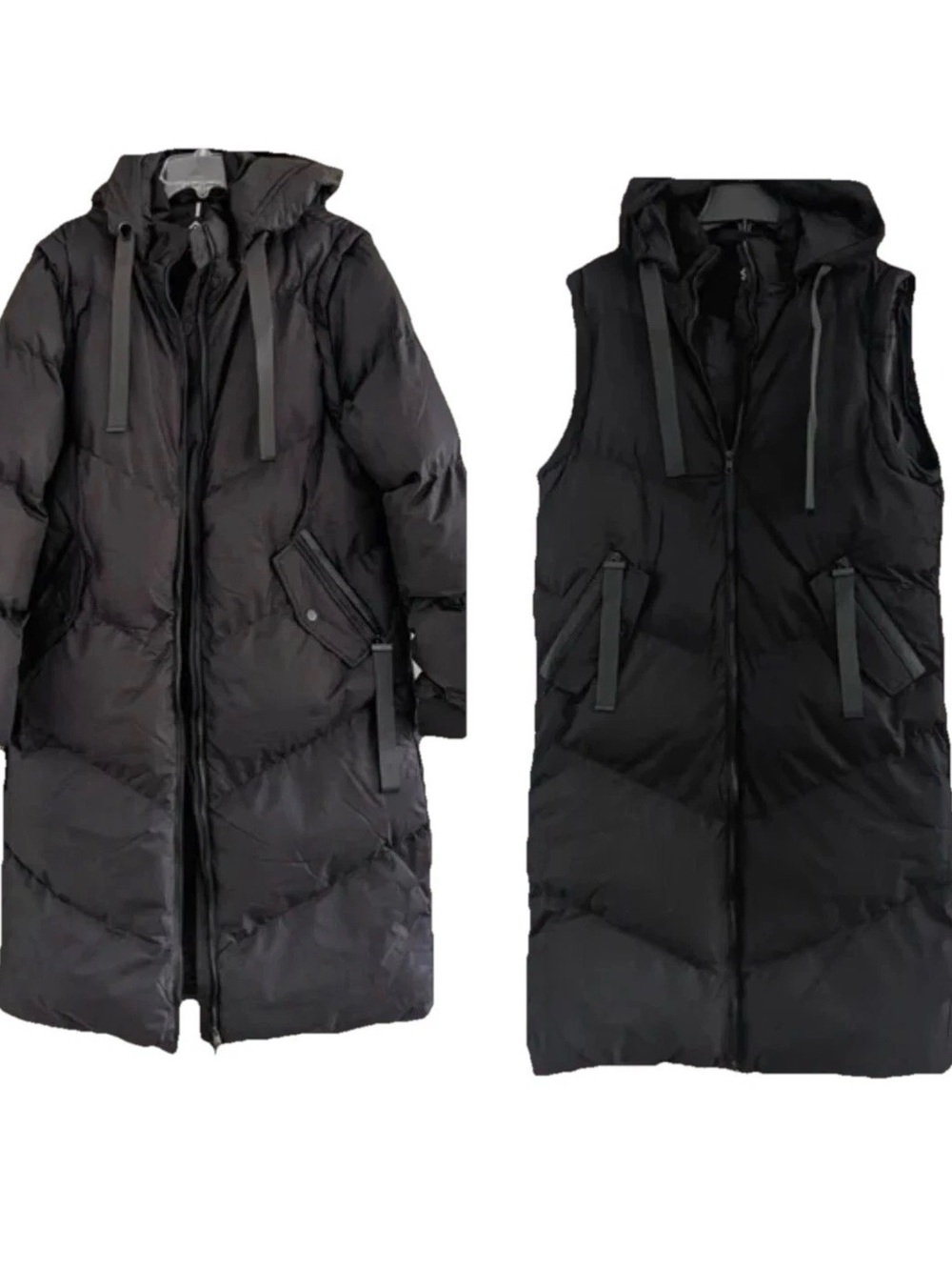Saint & Sinner DOWN Jacket Black Convertible Puffer Coat and Vest with Hood NWT
